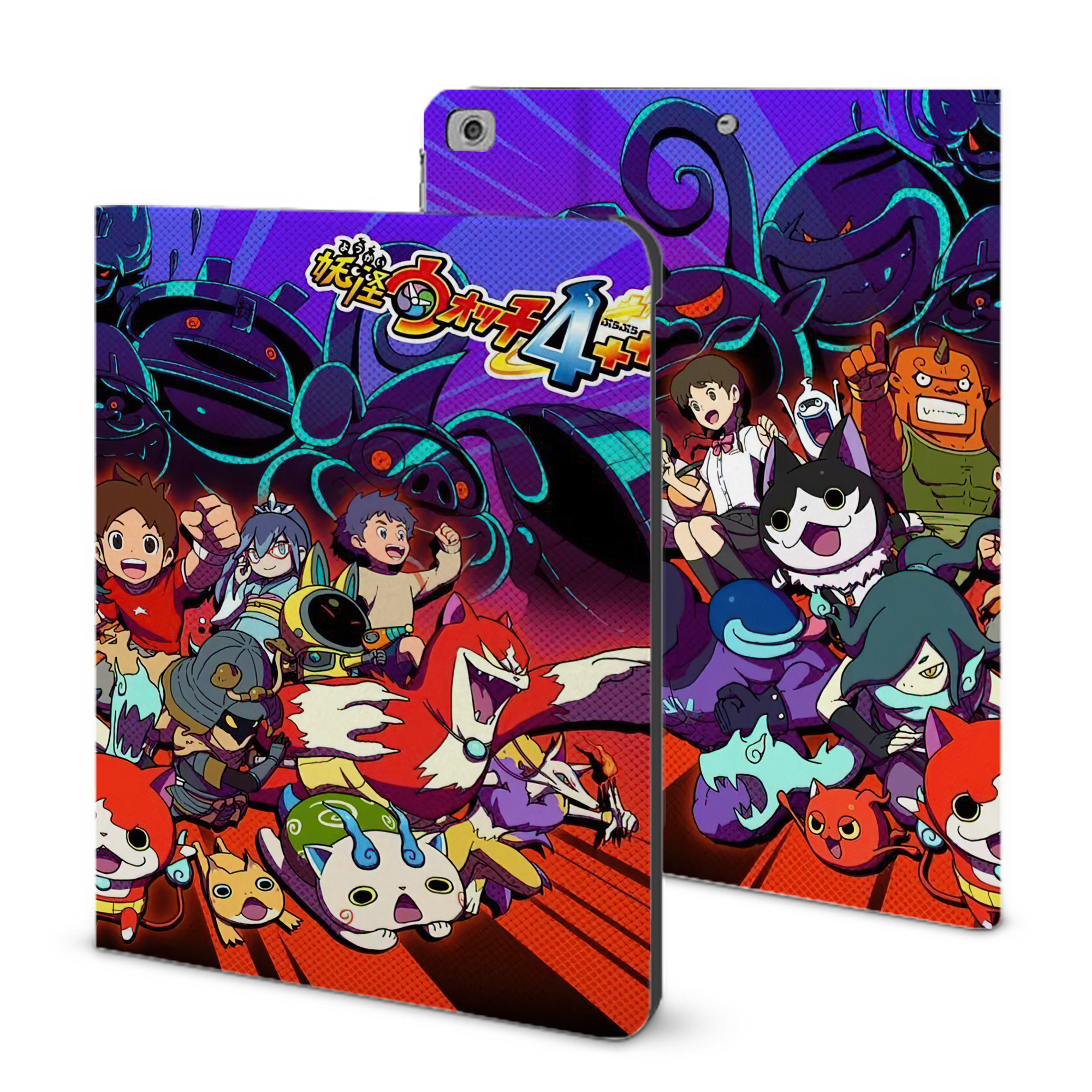 （画像用） 妖怪ウォッチ Yo-kai Watch IPad ケース ブック型 PUレザー TPU 耐衝撃 軽量 薄型 ペン収納なし 全面保護 IPad 各モデル対応